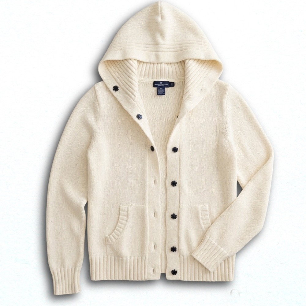 Gap Womens Cream White Hooded Cardigan Sweater Button Front Knit Medium
